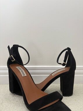 Steve Madden Black Suede Ankle-Strap Heels